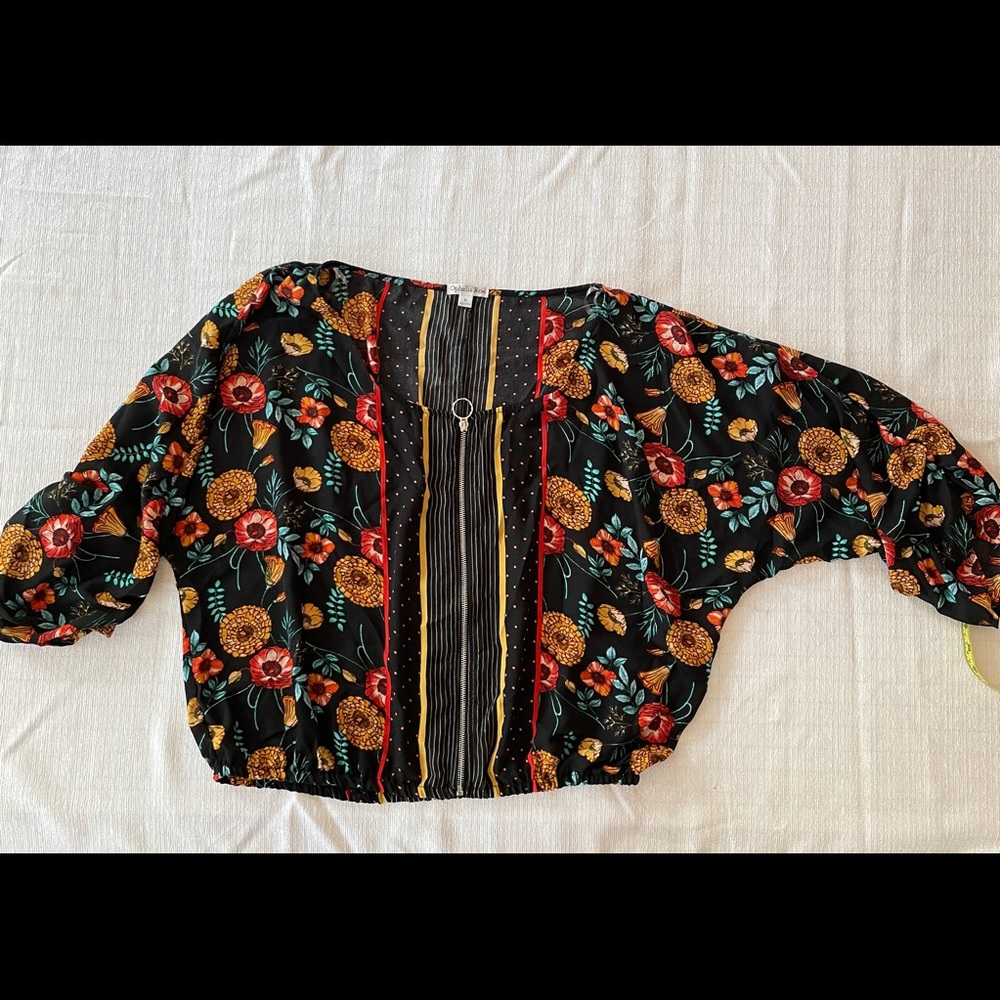 Ophelia Roe Floral Print Zip Up Blouse